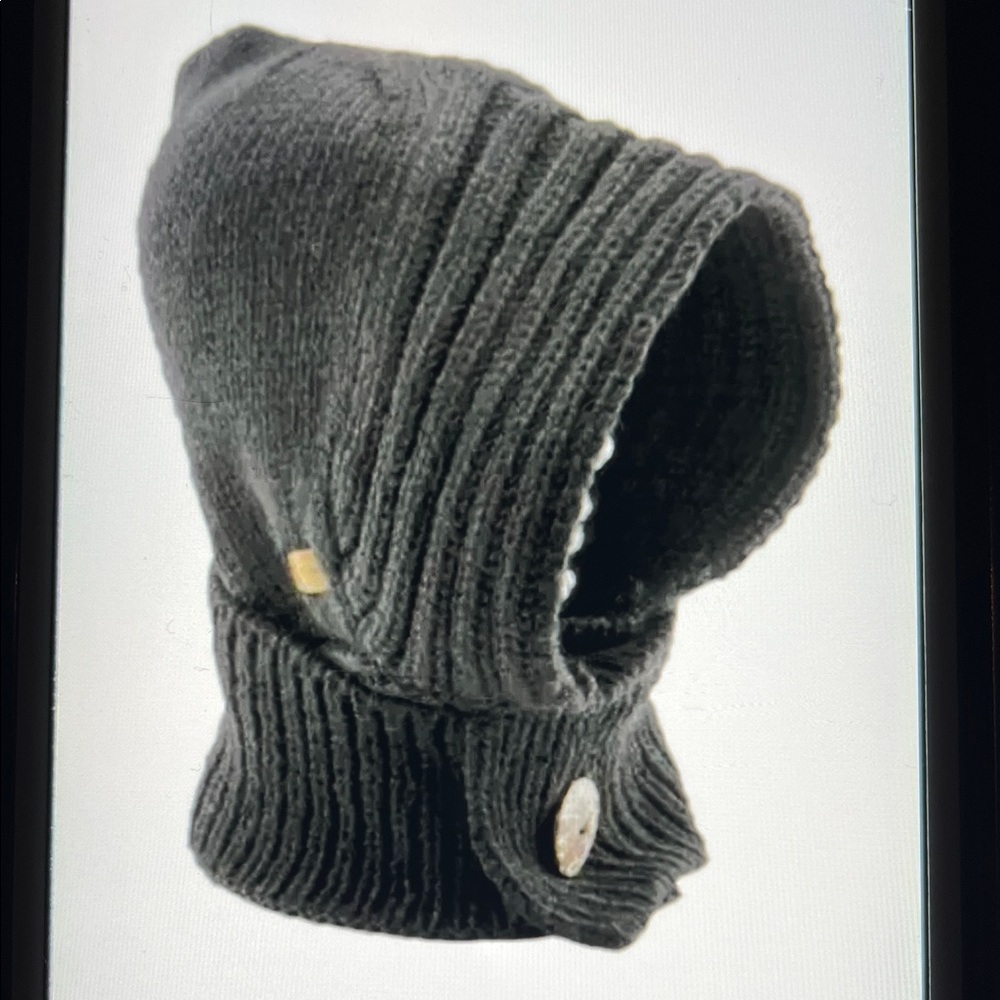 Coal Hooded Scarf The Stockholm Hoodie Charcoal Black Wool Blend Bamboo button